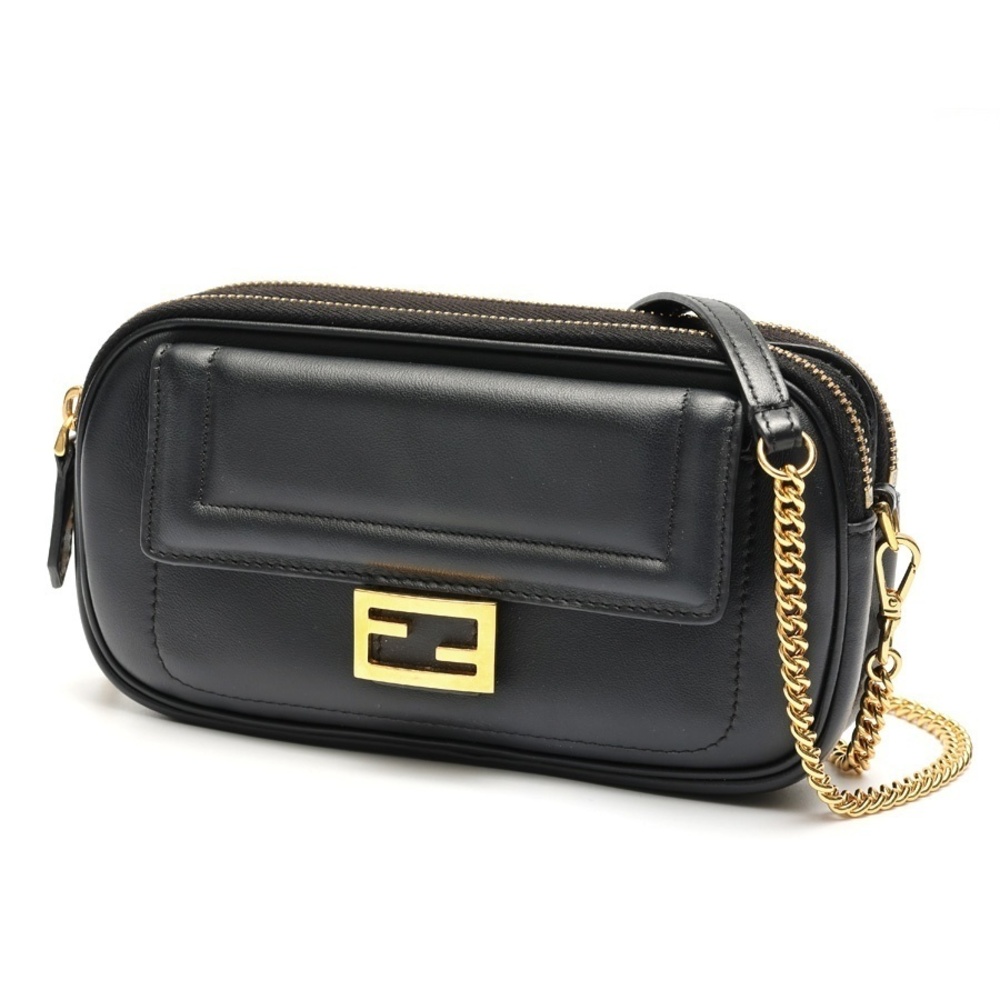 Fendi Chain Leather Easy Bag Shoulder Baguette Black